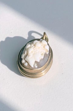 Rare 15K Gold Double-Sided Cameo and Pink Chalcedony Locket Pendant, England