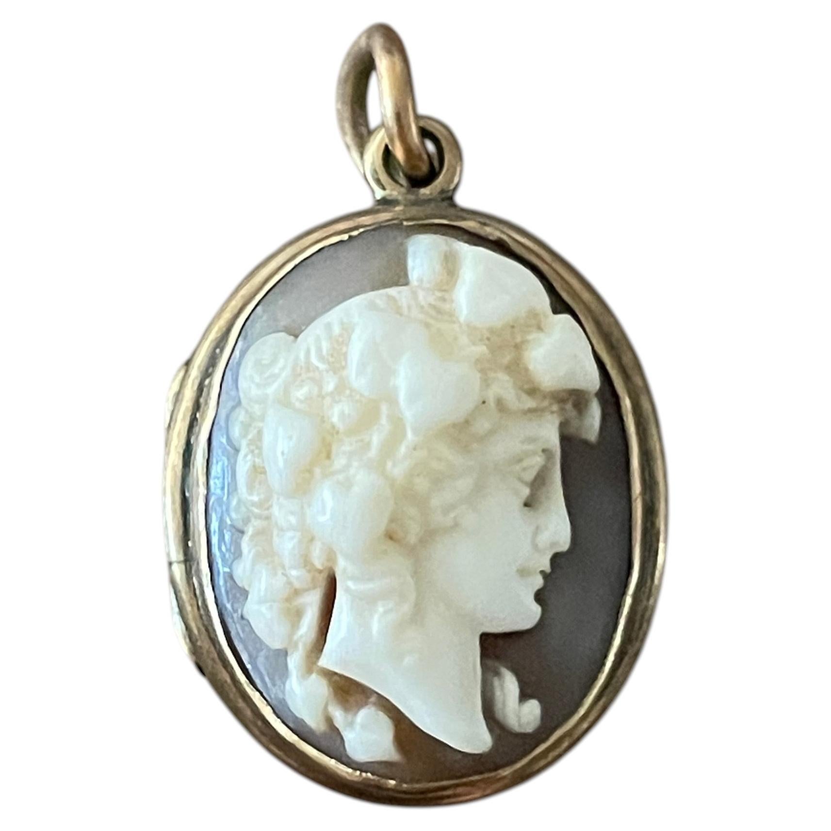 Classical Cameo, Pink Chalcedony and 15 Karat Gold Double-Sided Locket Pendant