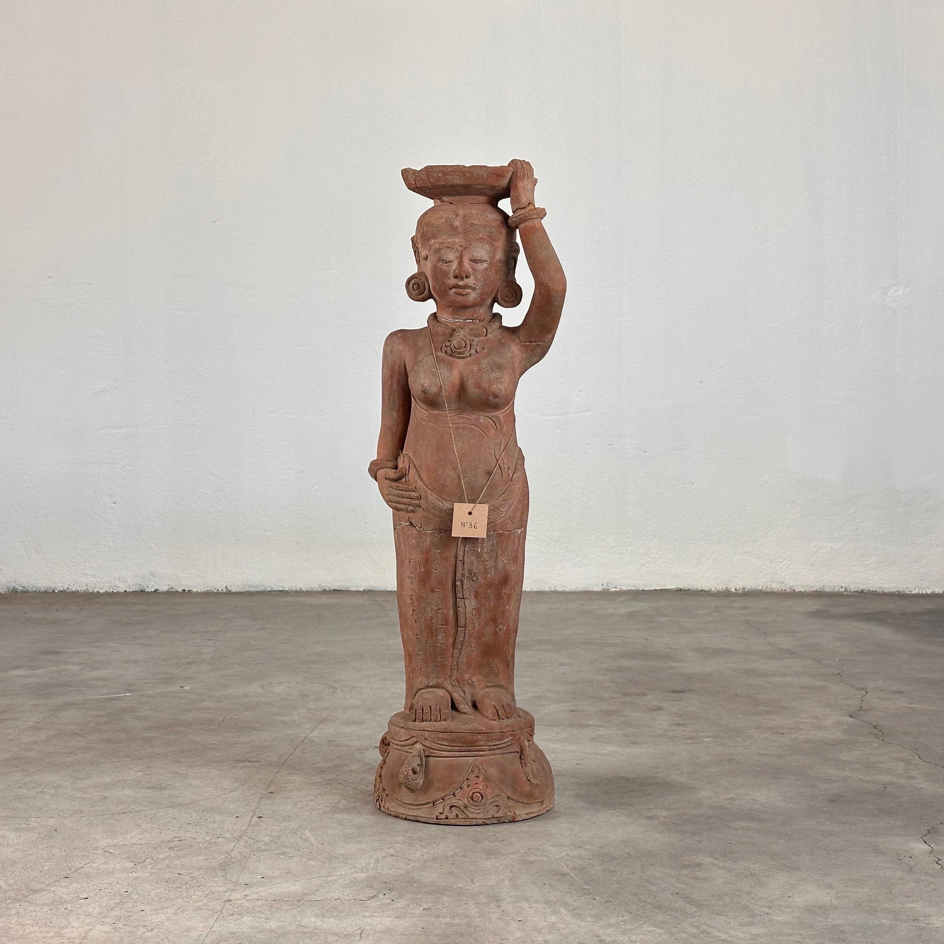 Hand-Crafted Rare 15th Century Majapahit Terracotta Handmaiden Figure For Sale