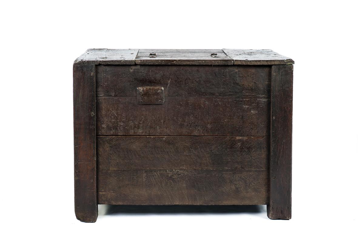 Rare 15th Century Solid Oak Medieval Dutch Gothic Chest or Trunk For Sale 6