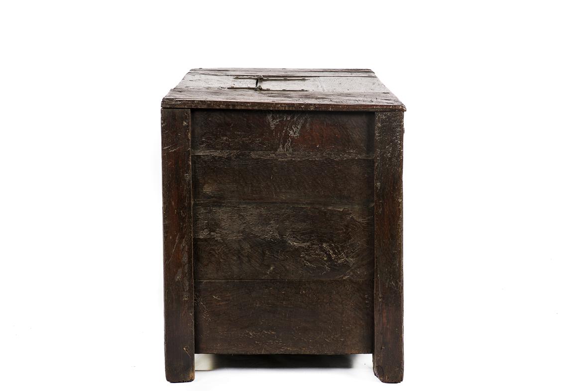 Rare 15th Century Solid Oak Medieval Dutch Gothic Chest or Trunk For Sale 7