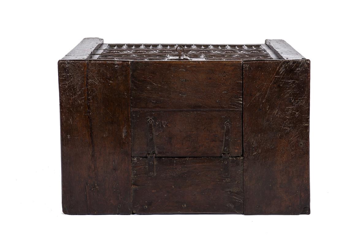 Rare 15th Century Solid Oak Medieval Dutch Gothic Chest or Trunk For Sale 10
