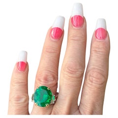 Rare 16.04 Carat AGL Certified Huge Oval Columbian Emerald and Diamond Ring 