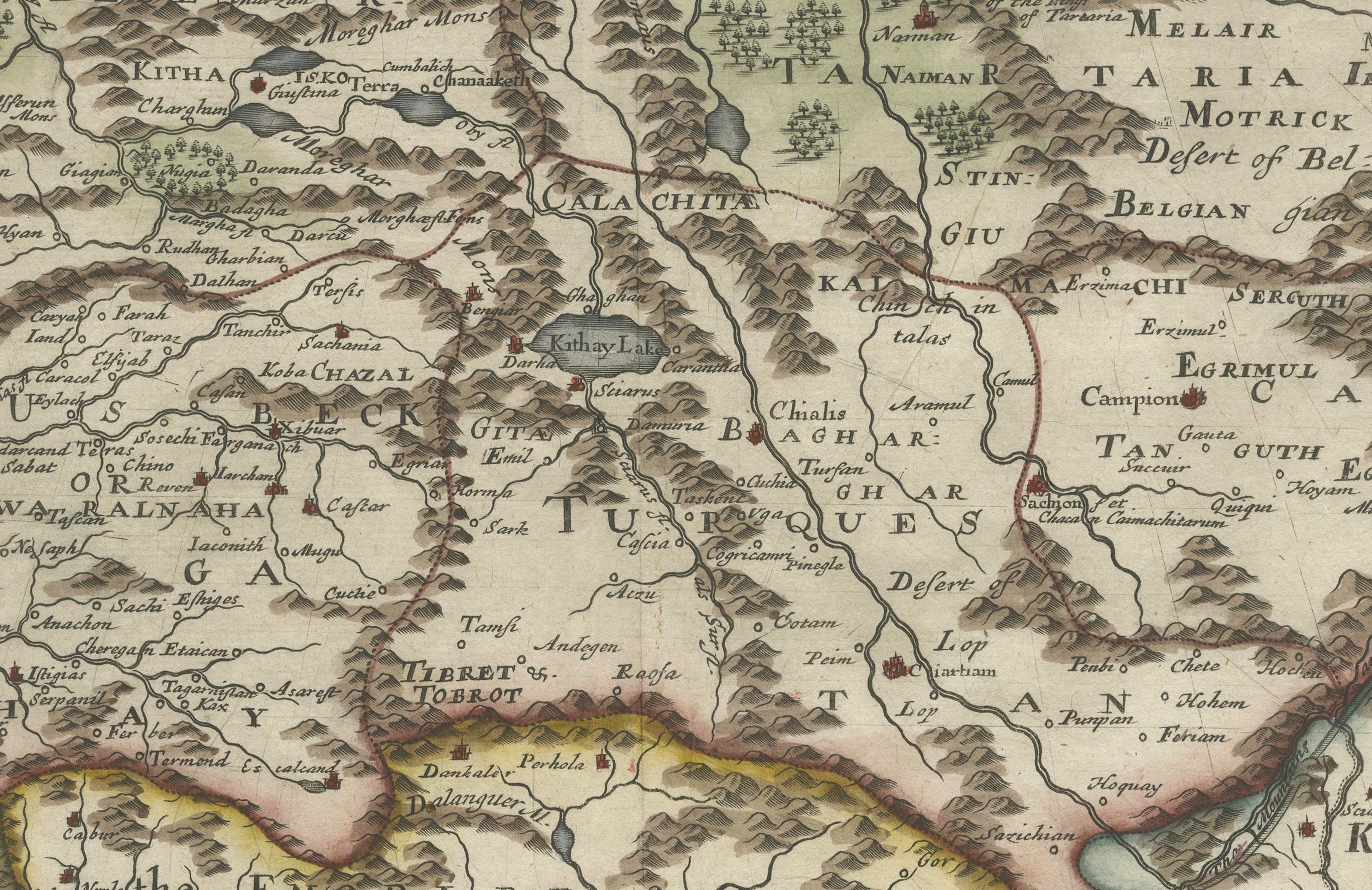 Inciso Rara mappa della Tartaria del 1670 di Richard Blome dopo Sanson, incisione colorata a mano in vendita
