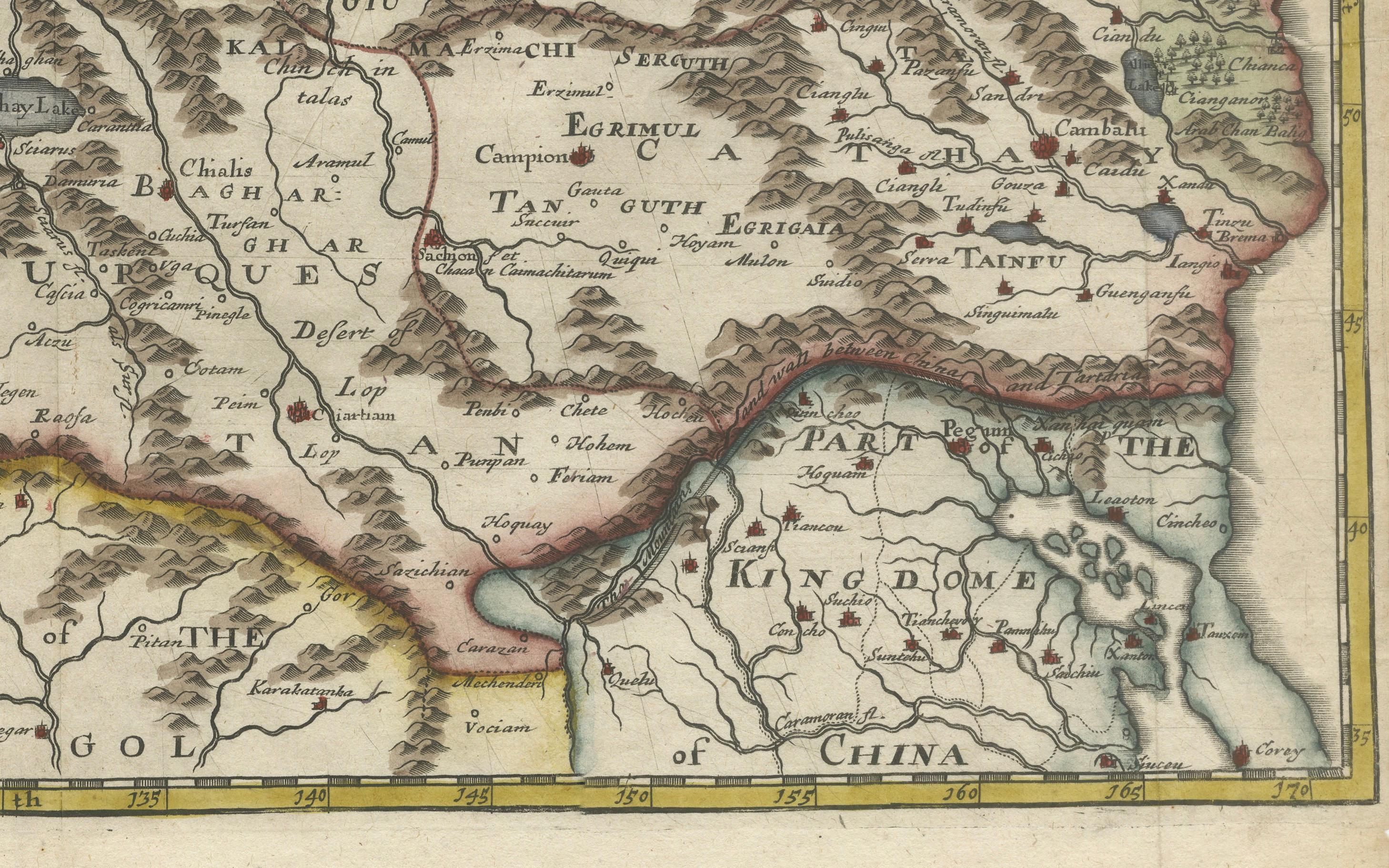 Fine XVII secolo Rara mappa della Tartaria del 1670 di Richard Blome dopo Sanson, incisione colorata a mano in vendita