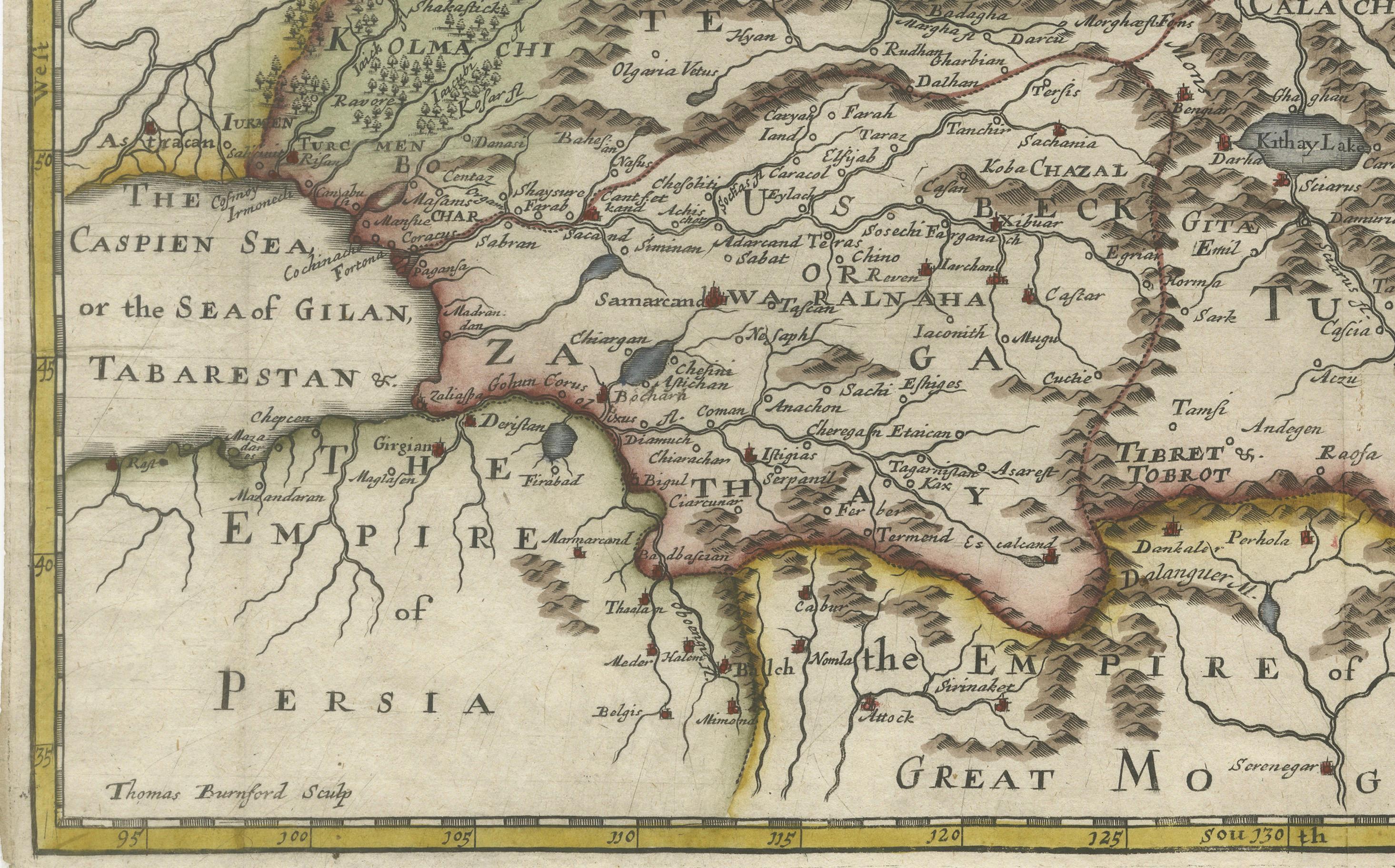 Carta Rara mappa della Tartaria del 1670 di Richard Blome dopo Sanson, incisione colorata a mano in vendita