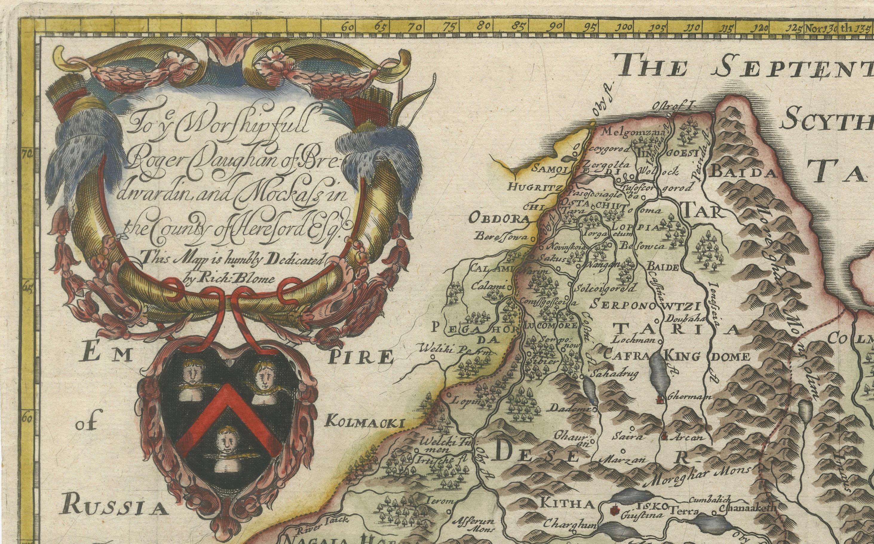 Rara mappa della Tartaria del 1670 di Richard Blome dopo Sanson, incisione colorata a mano in vendita 1