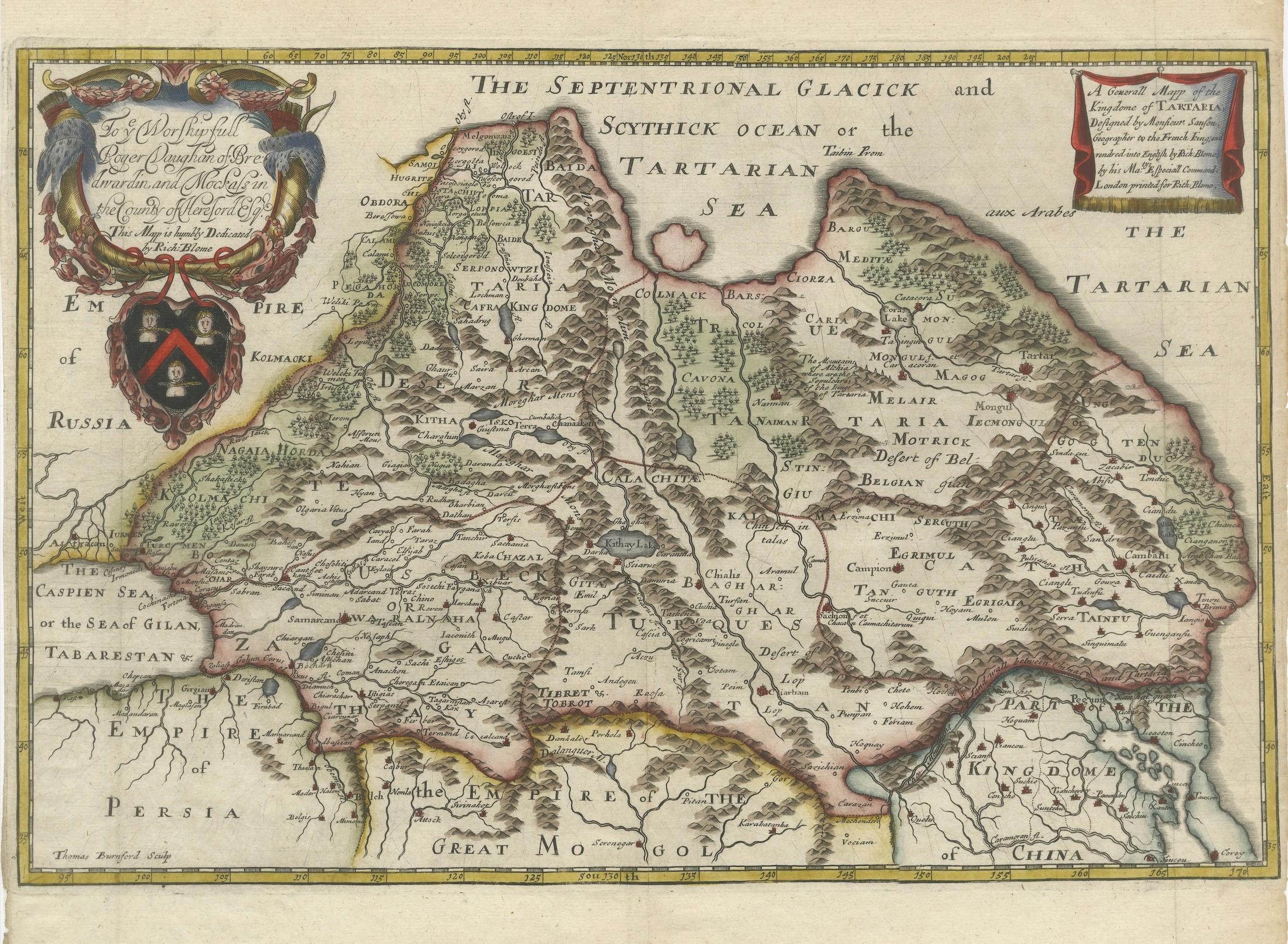 Rara mappa della Tartaria del 1670 di Richard Blome dopo Sanson, incisione colorata a mano in vendita 2