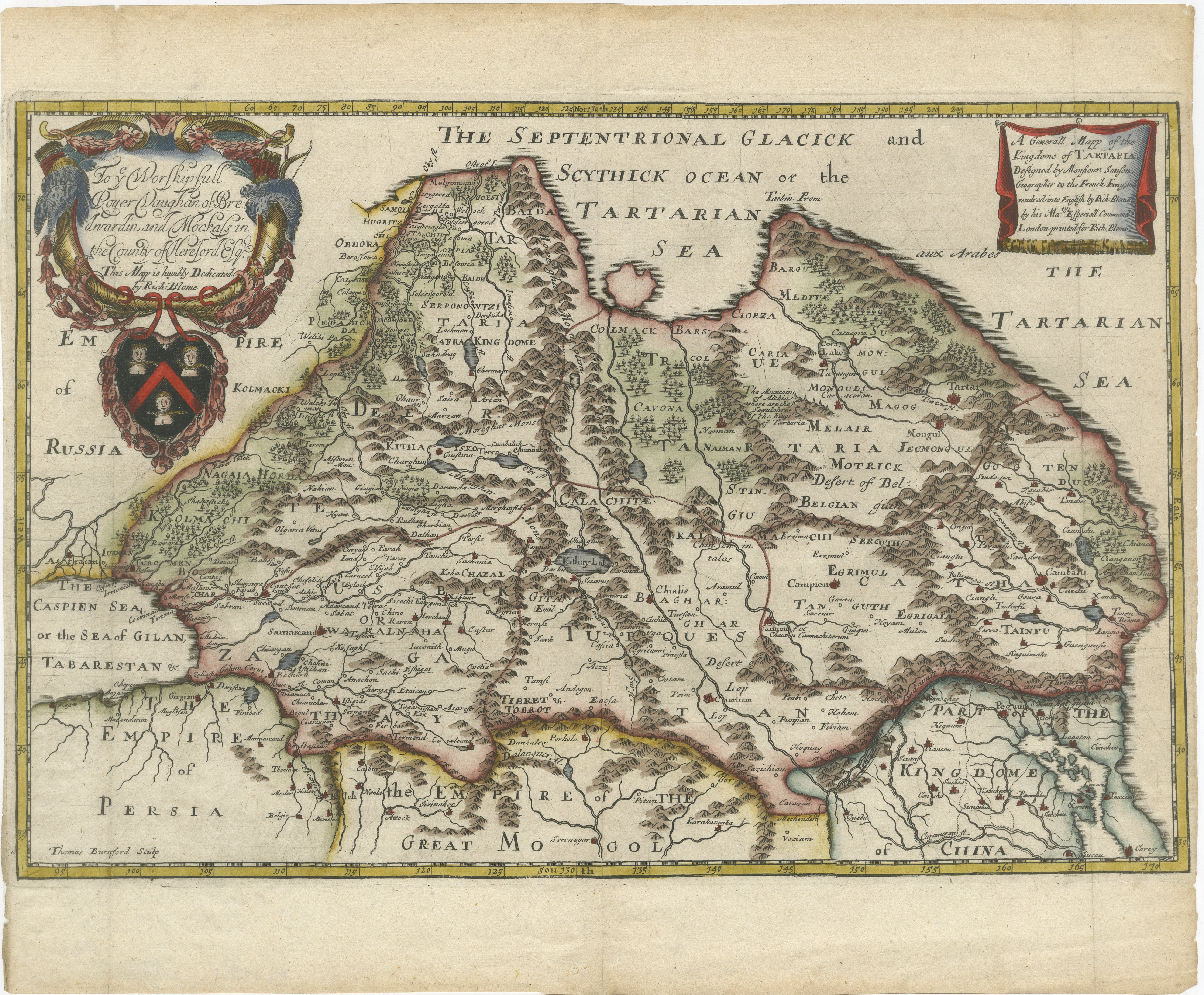 Rare 1670 Map of Tartary by Richard Blome after Sanson, Hand-colored Engraving