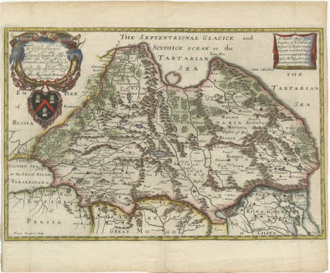 Rare 1670 Map of Tartary by Richard Blome after Sanson, Hand-colored Engraving