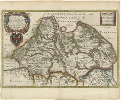 Raro mapa de Tartaria de 1670 por Richard Blome según Sanson, grabado coloreado a mano
