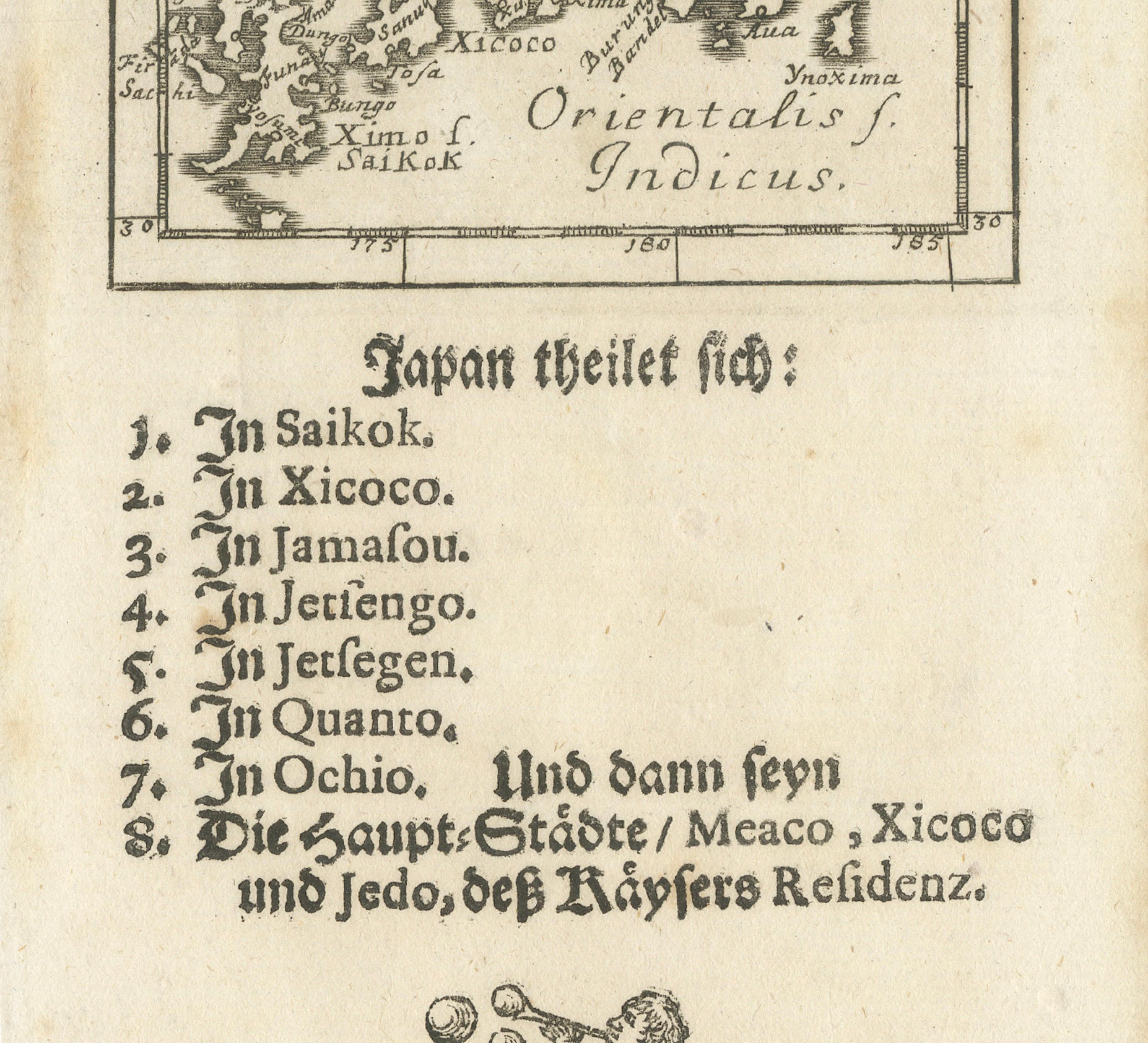Rare 1683 Mallet Miniature Map of Japan “Iaponia” with German Text