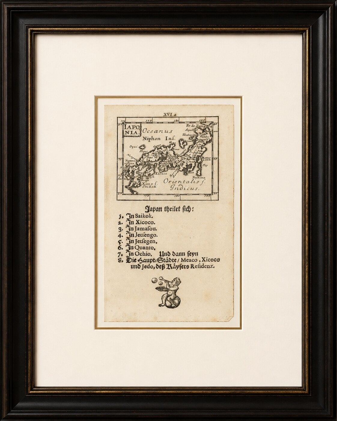 Rare 1683 Mallet Miniature Map of Japan “Iaponia” with German Text