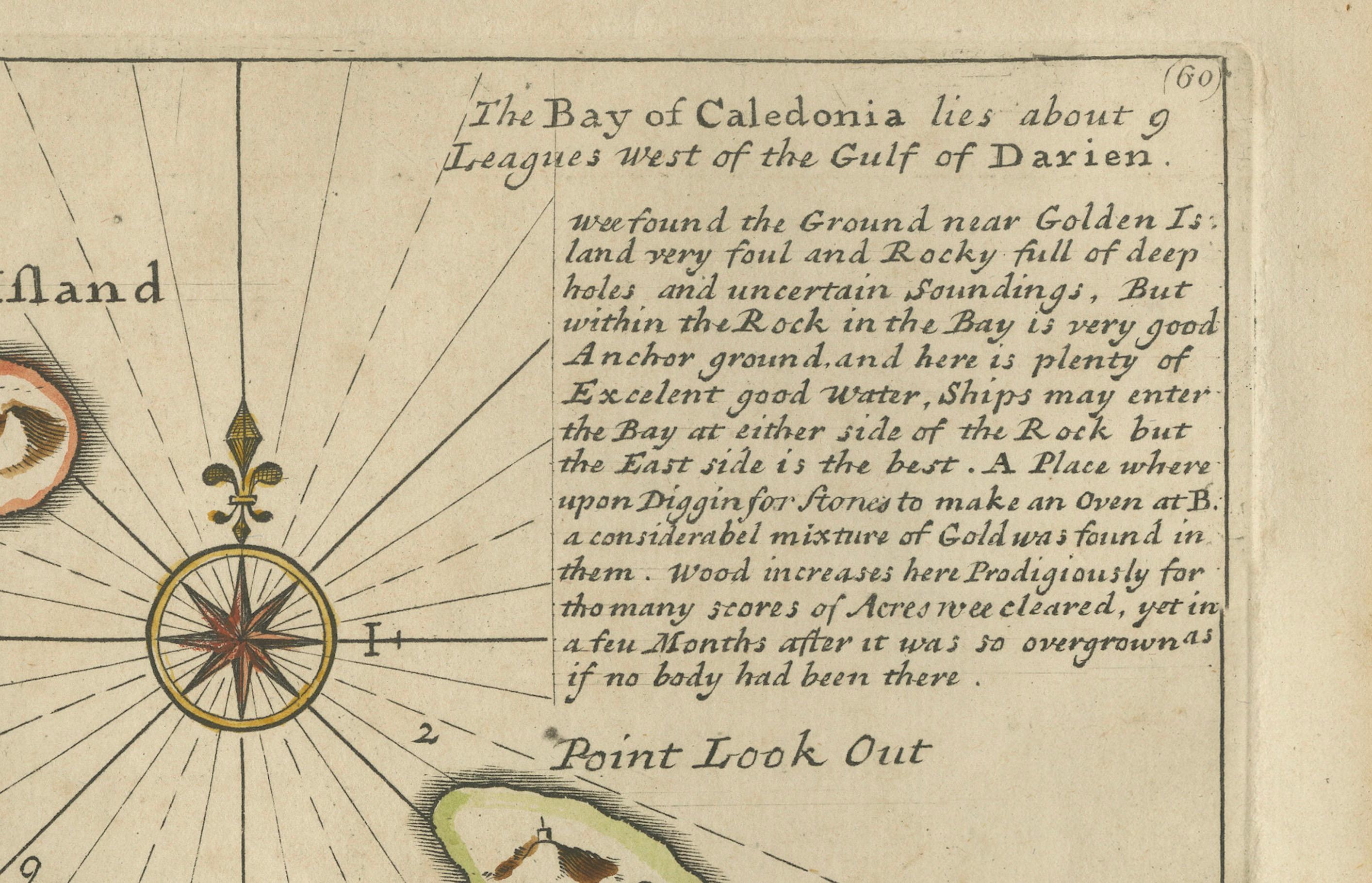 Engraved Rare 1699 Map of the Failed Scottish Colony of Caledonia in Panama For Sale