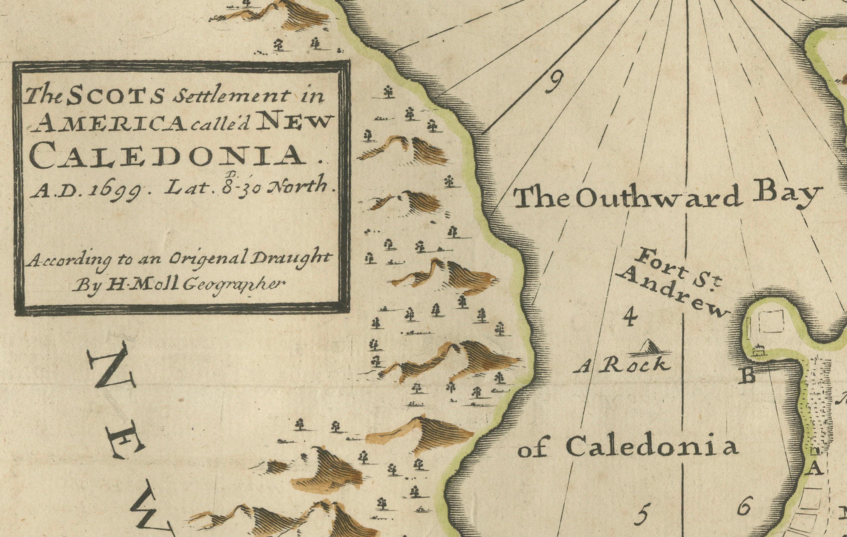 Rare 1699 Map of the Failed Scottish Colony of Caledonia in Panama In Good Condition For Sale In Langweer, NL