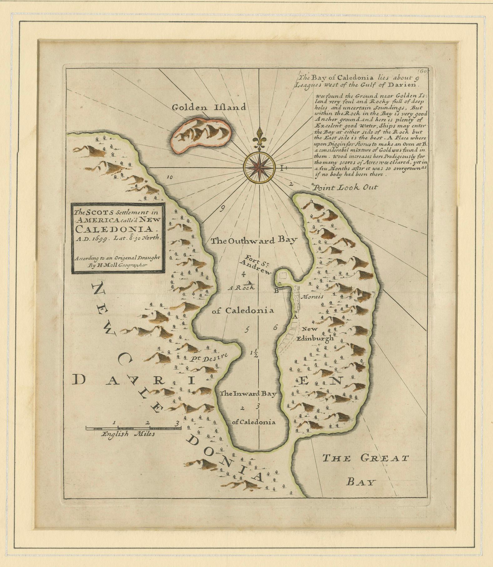 17th Century Rare 1699 Map of the Failed Scottish Colony of Caledonia in Panama For Sale