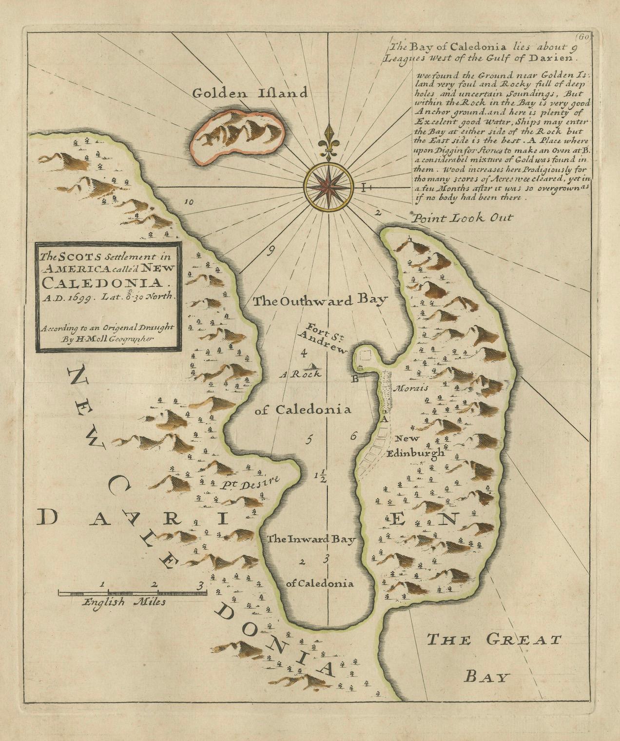Paper Rare 1699 Map of the Failed Scottish Colony of Caledonia in Panama For Sale