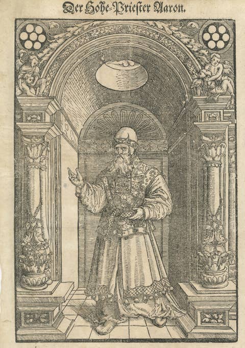 Rare 16th Century Biblical Woodcut of Aaron the High Priest, c.1560–1580