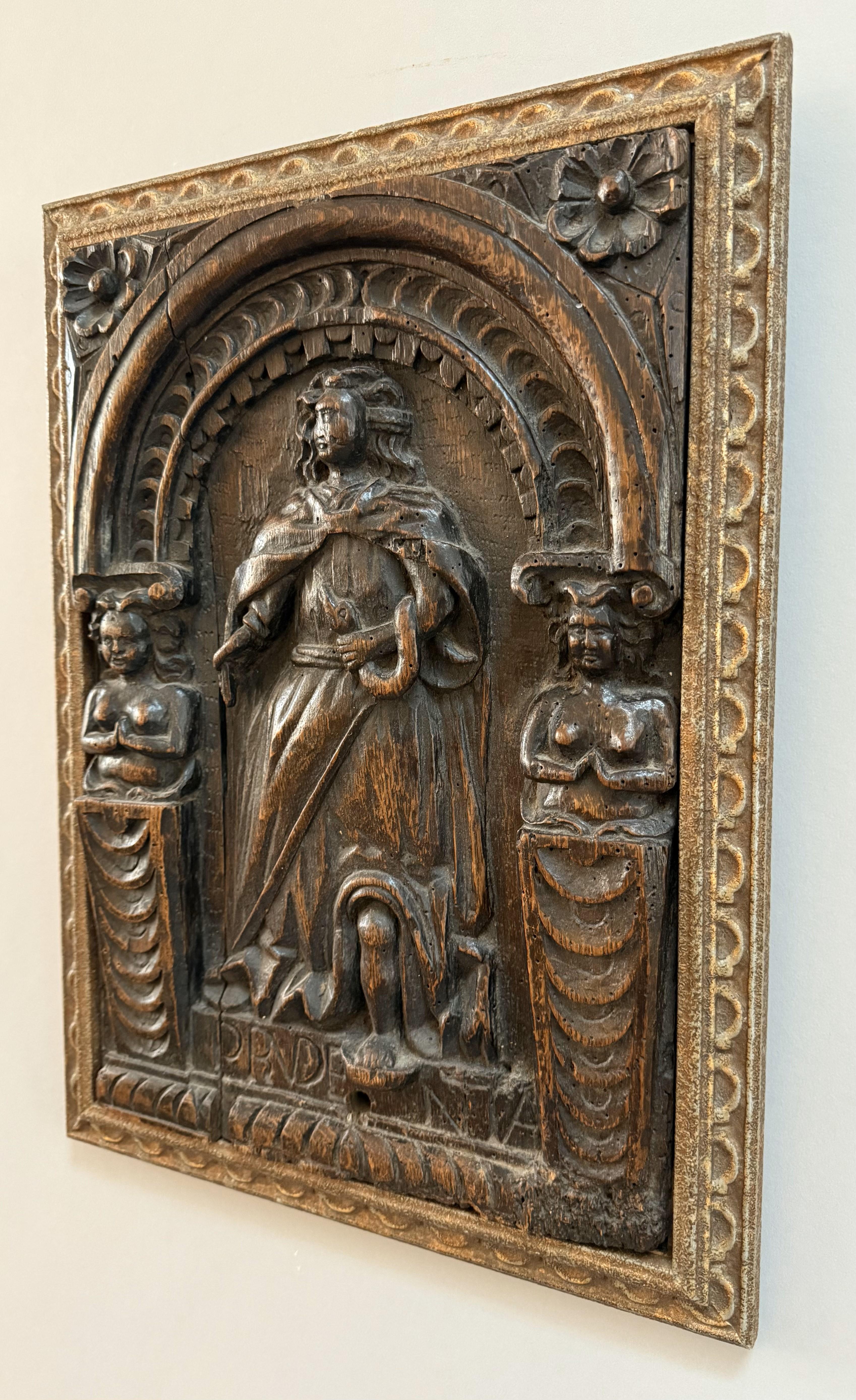 Rare 16th Century French Carving Depicting Prudentia For Sale 4