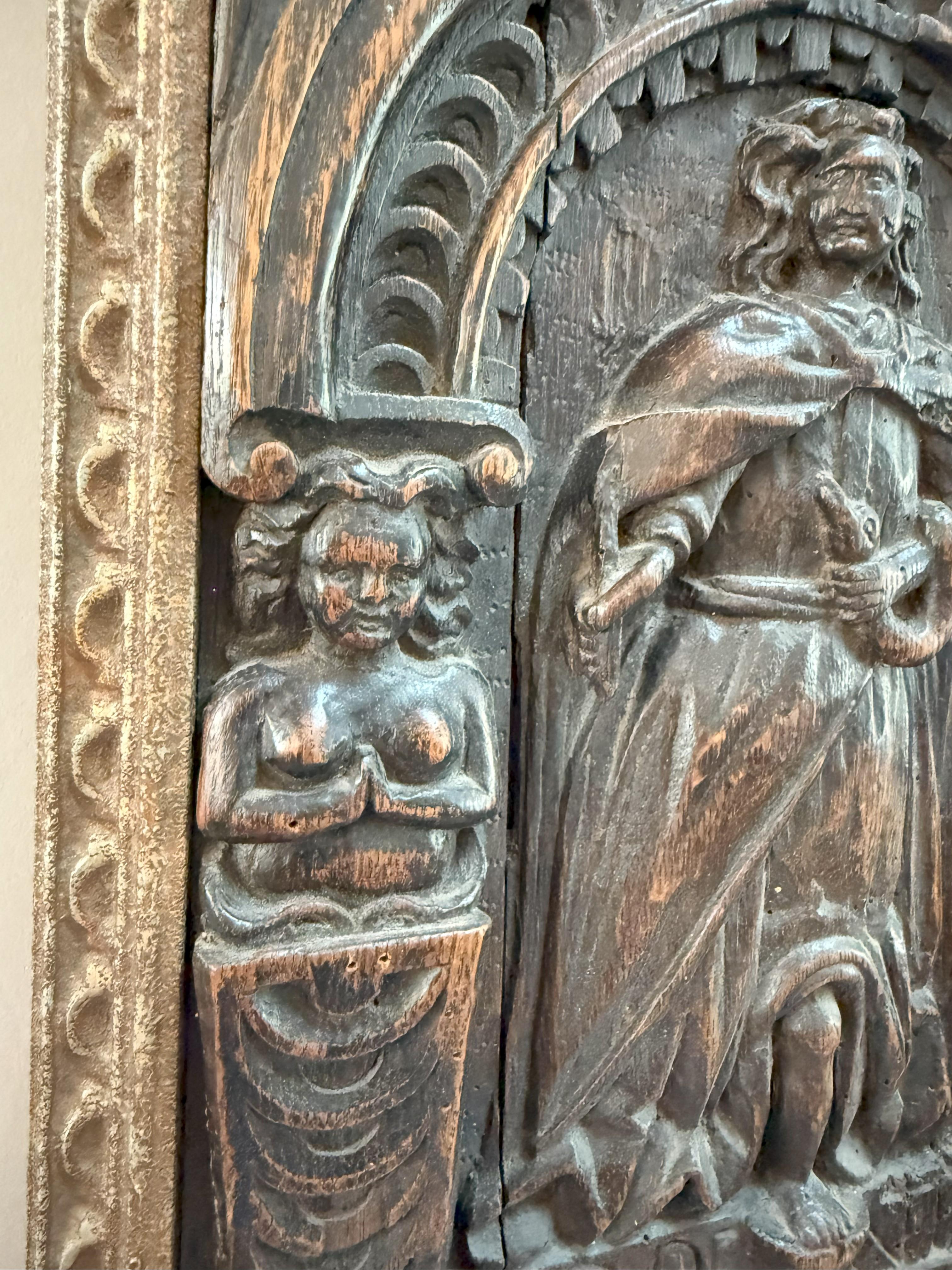 Wood Rare 16th Century French Carving Depicting Prudentia For Sale