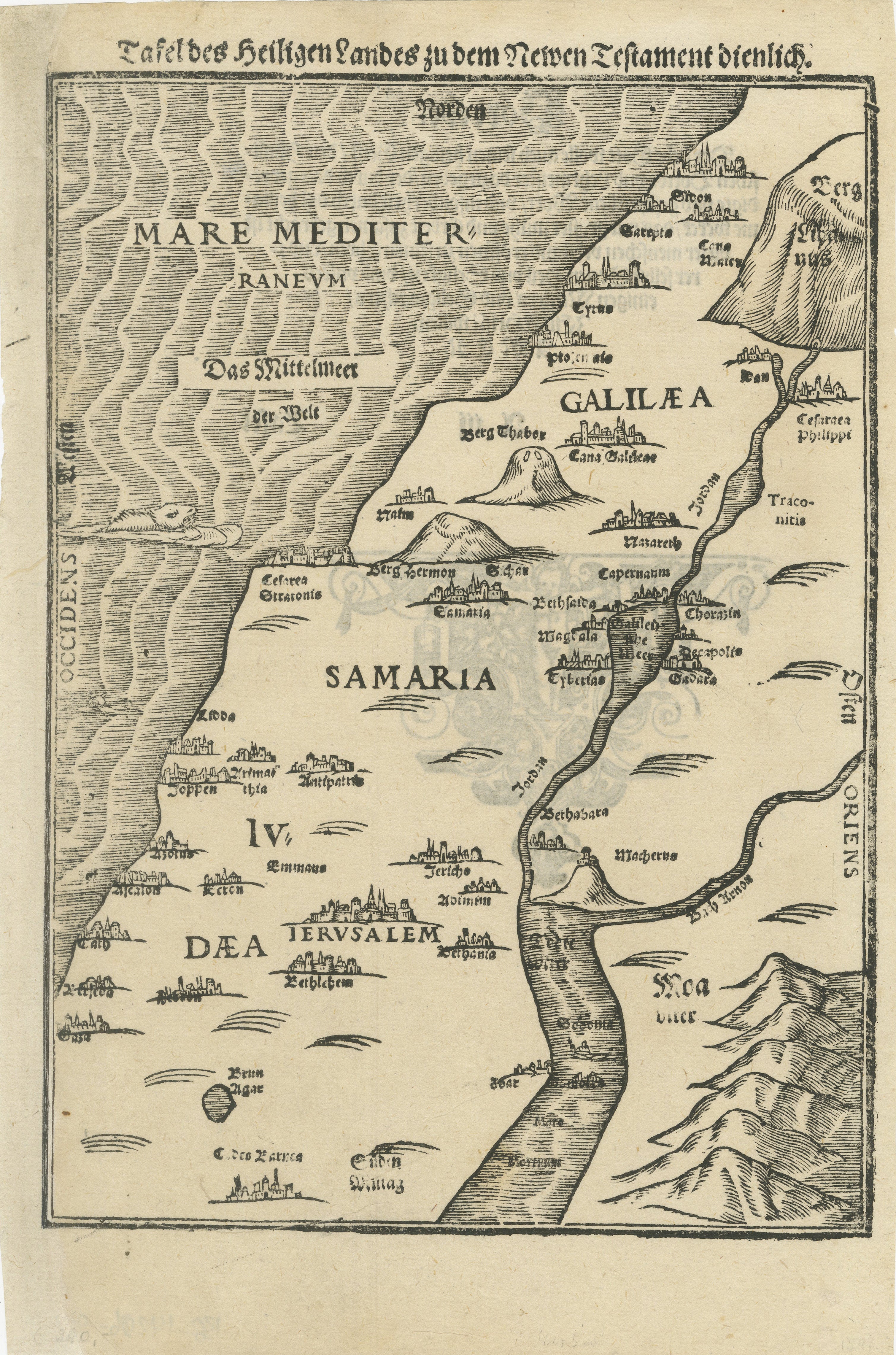 Rare 16th Century Holy Land Woodcut Map by Heinrich Bünting, circa 1581