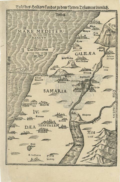 Rare 16th Century Holy Land Woodcut Map by Heinrich Bünting, circa 1581