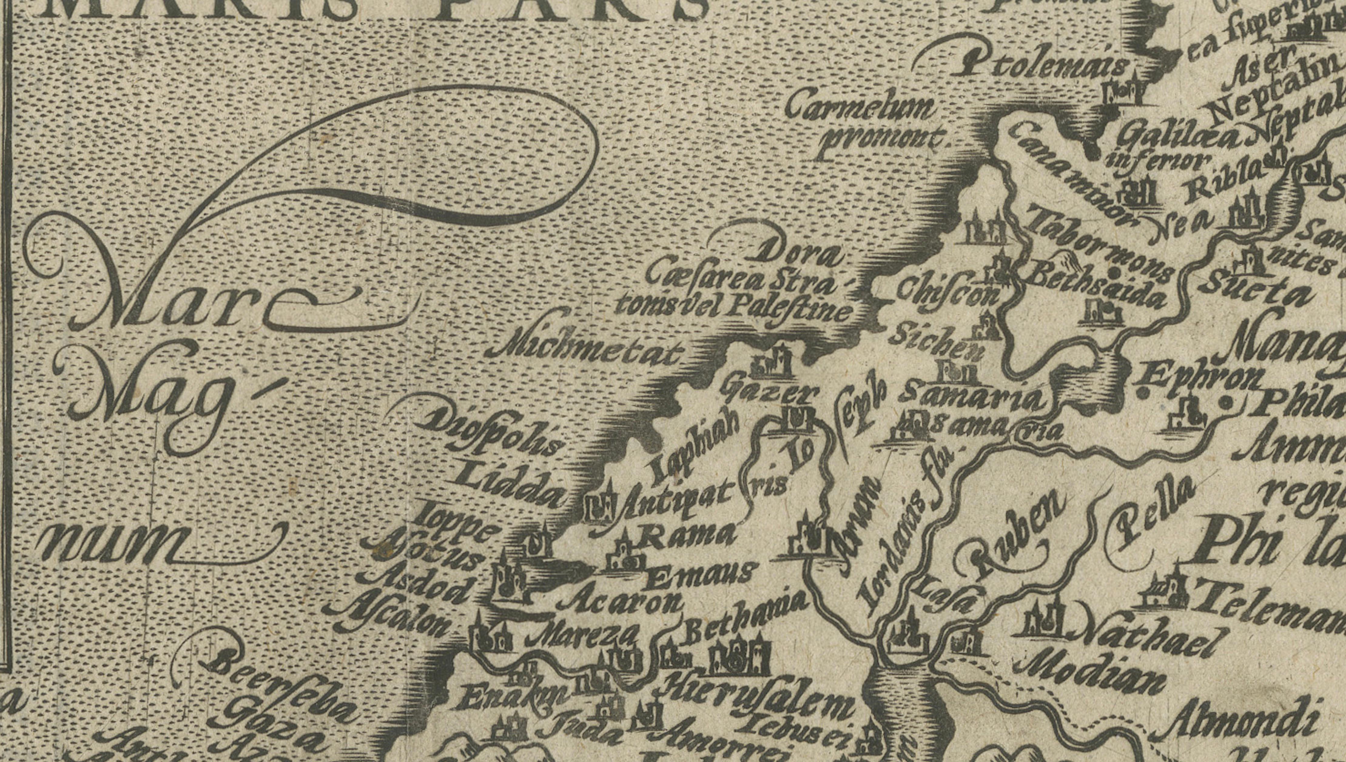 Rare 16th Century Map of the Holy Land and Palestine by Matthias Quad, ca.1599