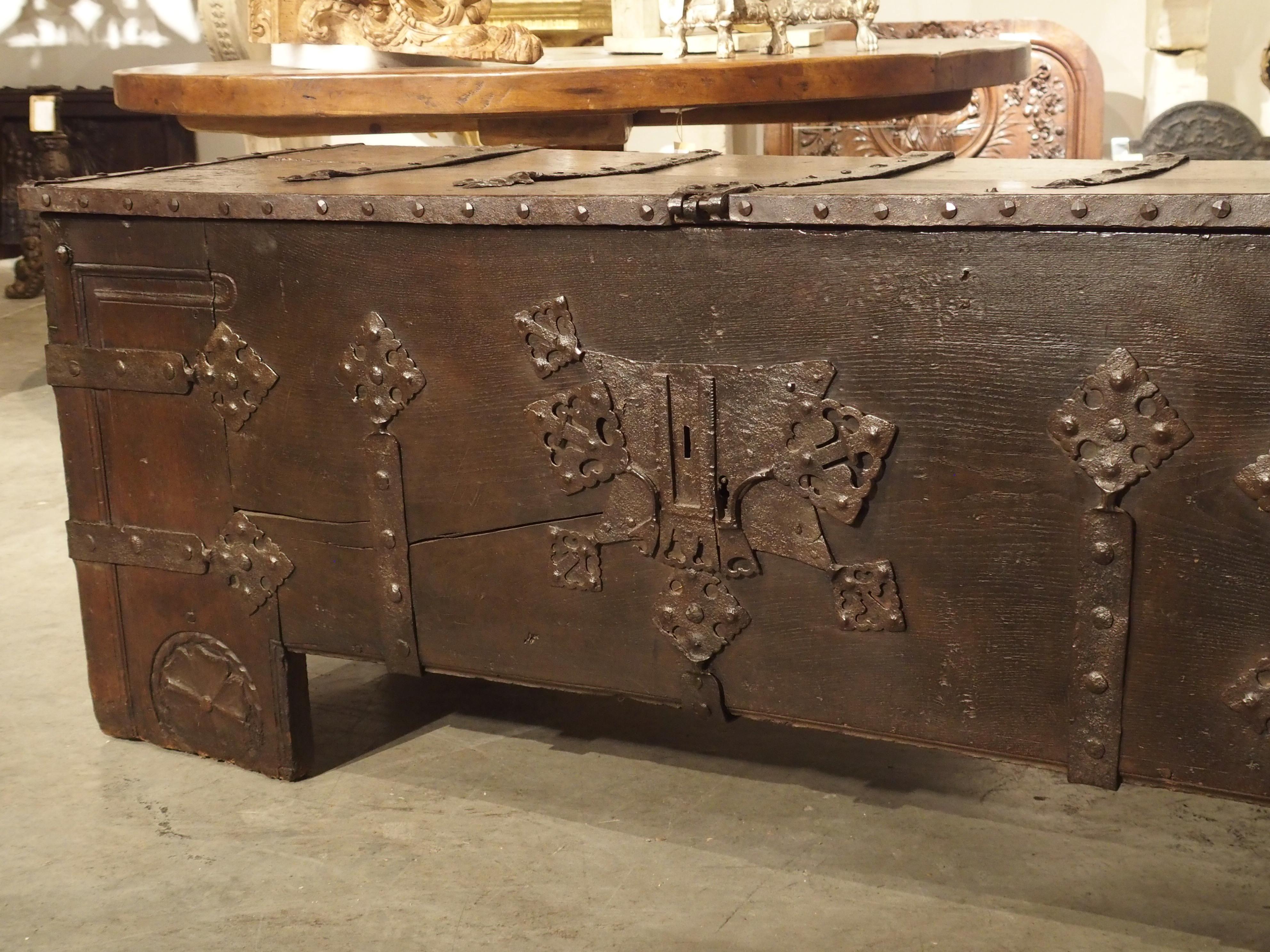 18th Century and Earlier Rare 16th Century Oak and Iron “Stollentruhe” Trunk from Westphalia, Germany