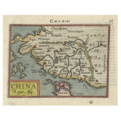 Rare 16th Century Original Handcolored Miniature Map of China, Published in 1593