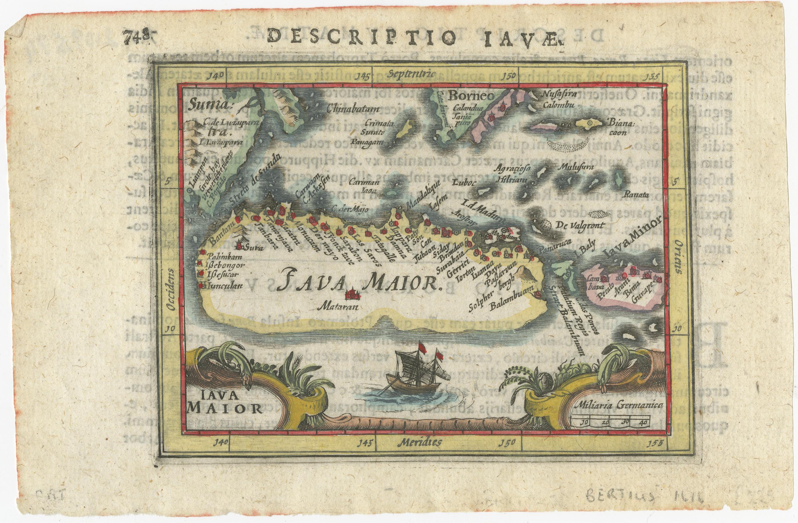 Paper Rare 16th Century Original Handcolored Miniature Map of Java, Indonesia, 1616 For Sale