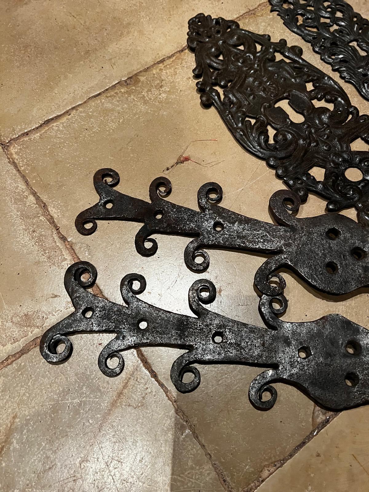 Italian Rare 16th Century Renaissance Wrought Iron Door Hardware, Escutcheons & Hinges For Sale