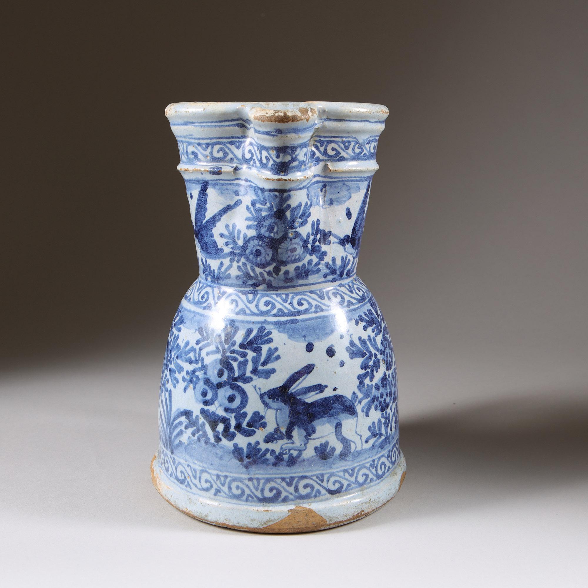 Dutch Colonial An unusual late 17th early 18th century Delft jug For Sale