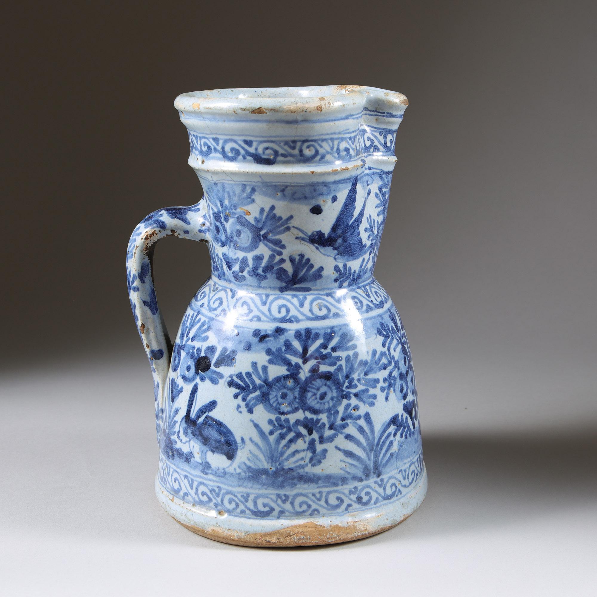 Danish An unusual late 17th early 18th century Delft jug For Sale