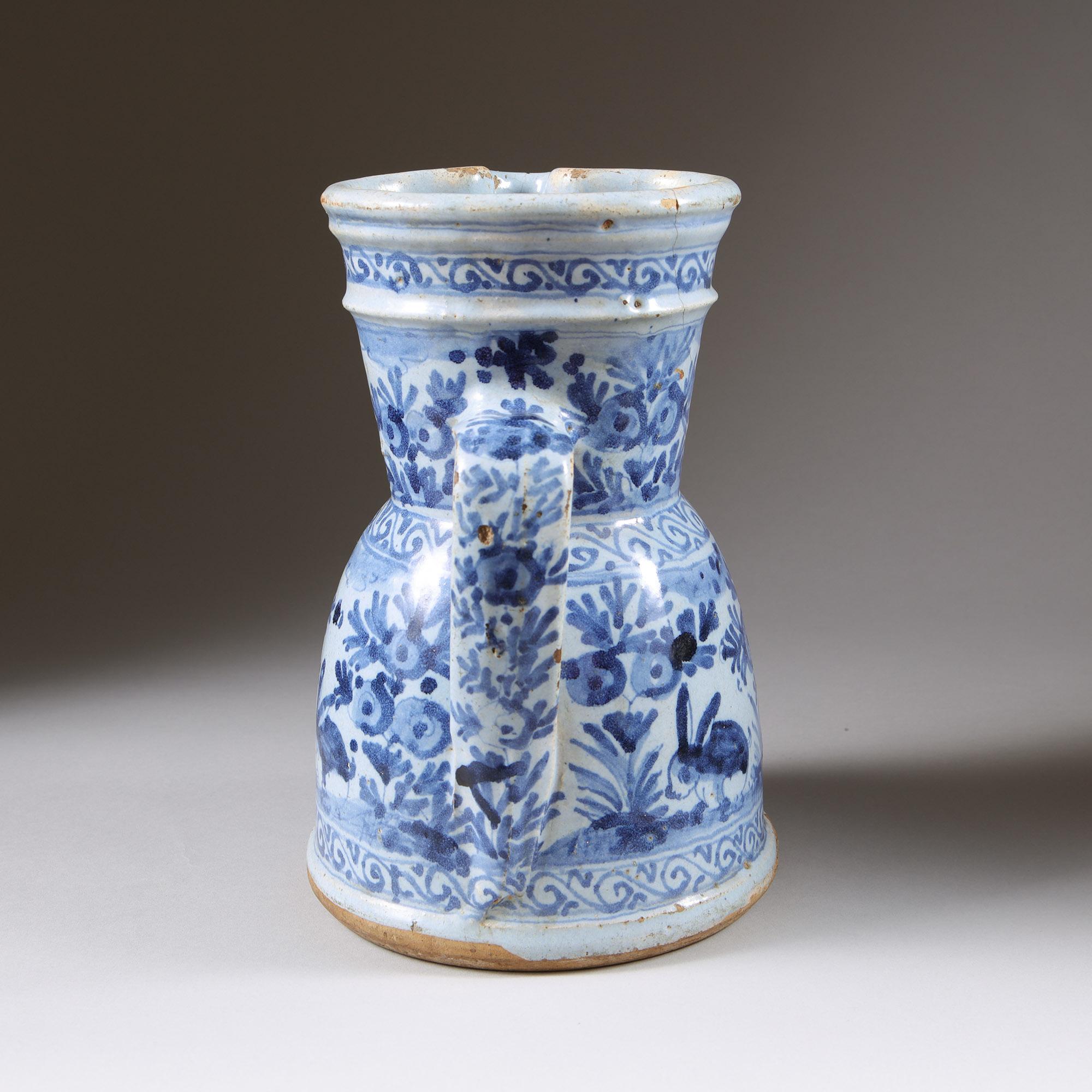 An unusual late 17th early 18th century Delft jug In Good Condition For Sale In Oxfordshire, United Kingdom