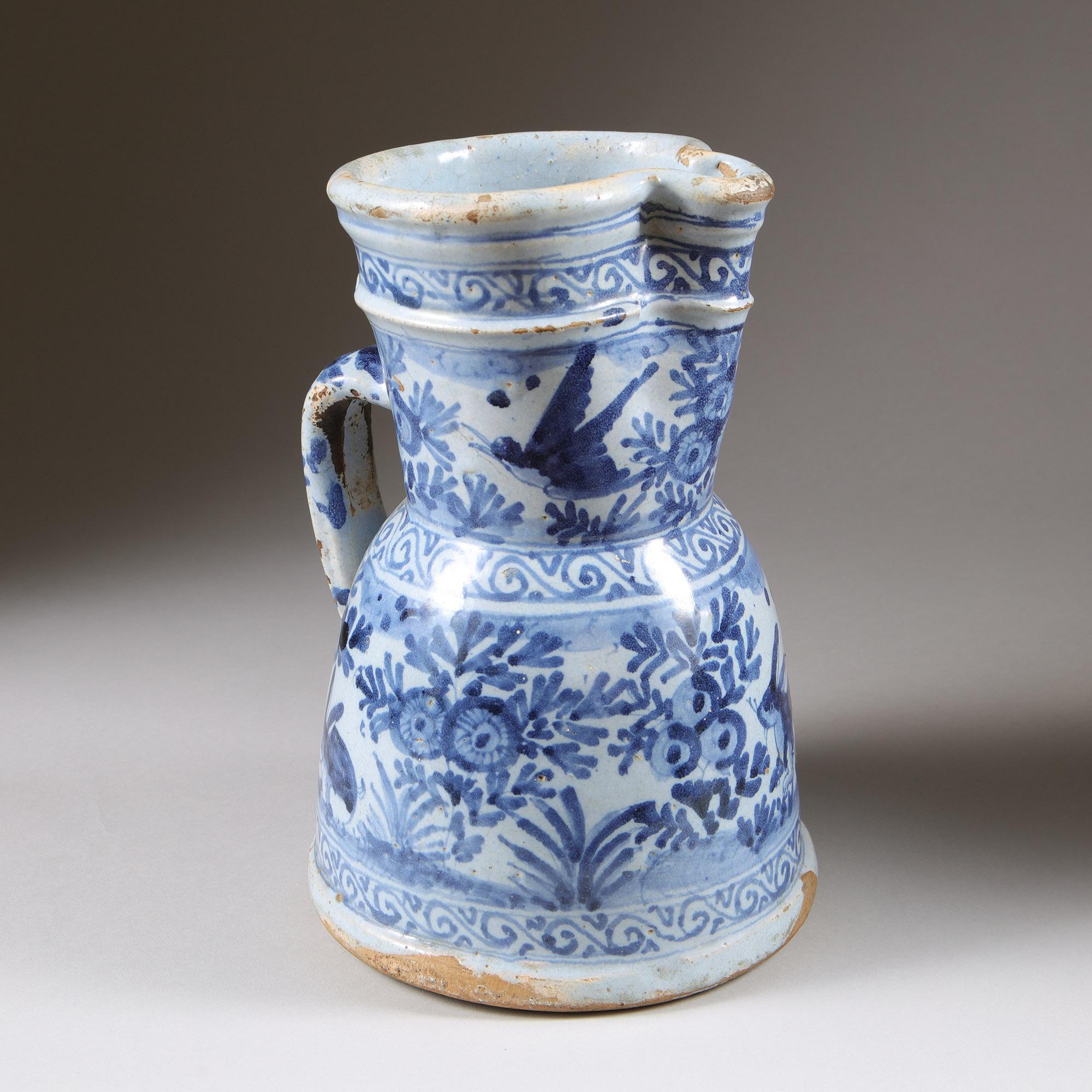 Mid-18th Century An unusual late 17th early 18th century Delft jug For Sale