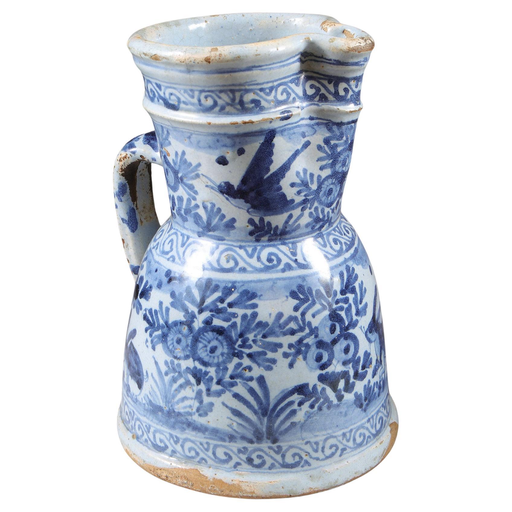 An unusual late 17th early 18th century Delft jug