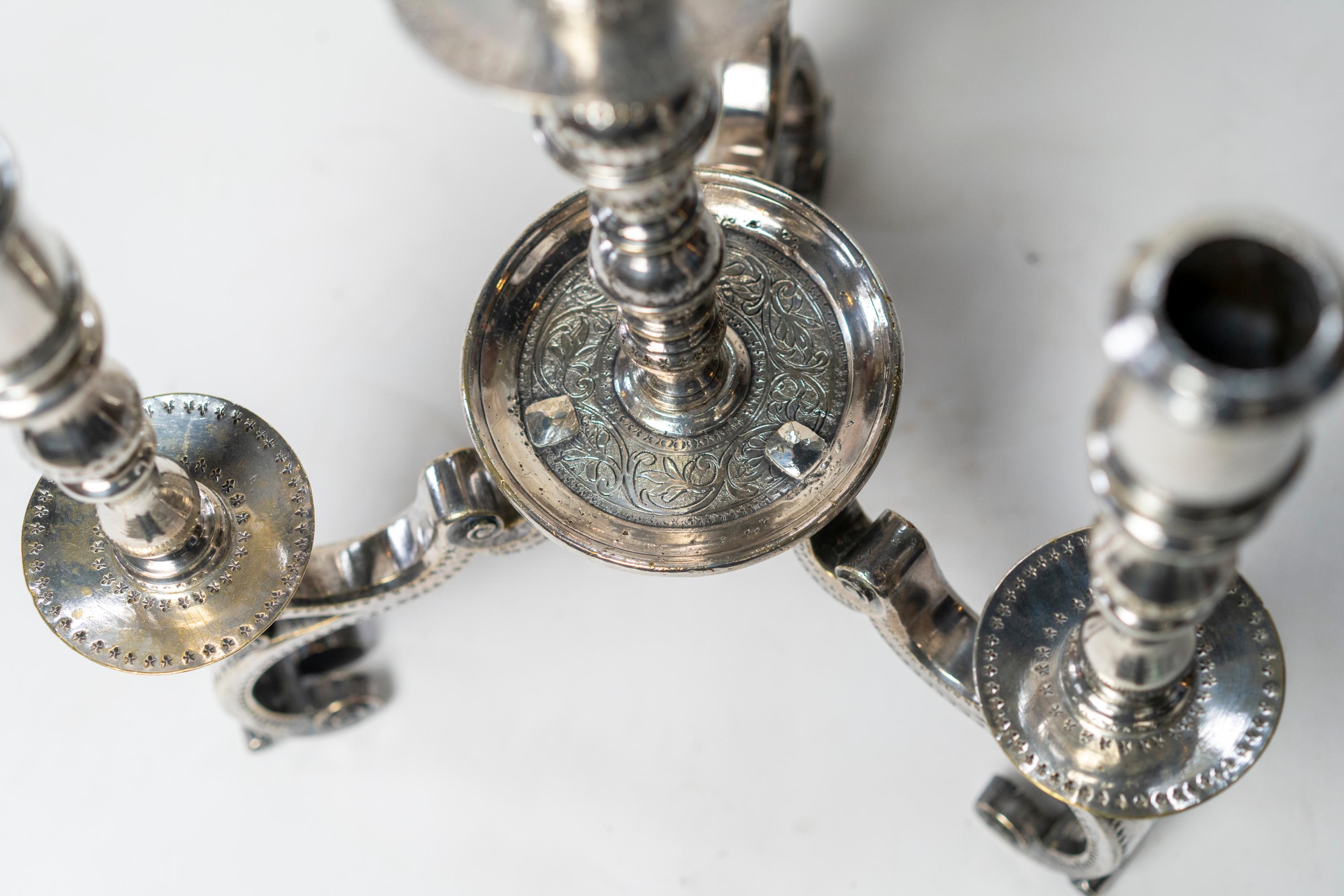 Rare 17/18th Century Dutch Silvered Bronze Candelabra For Sale 5