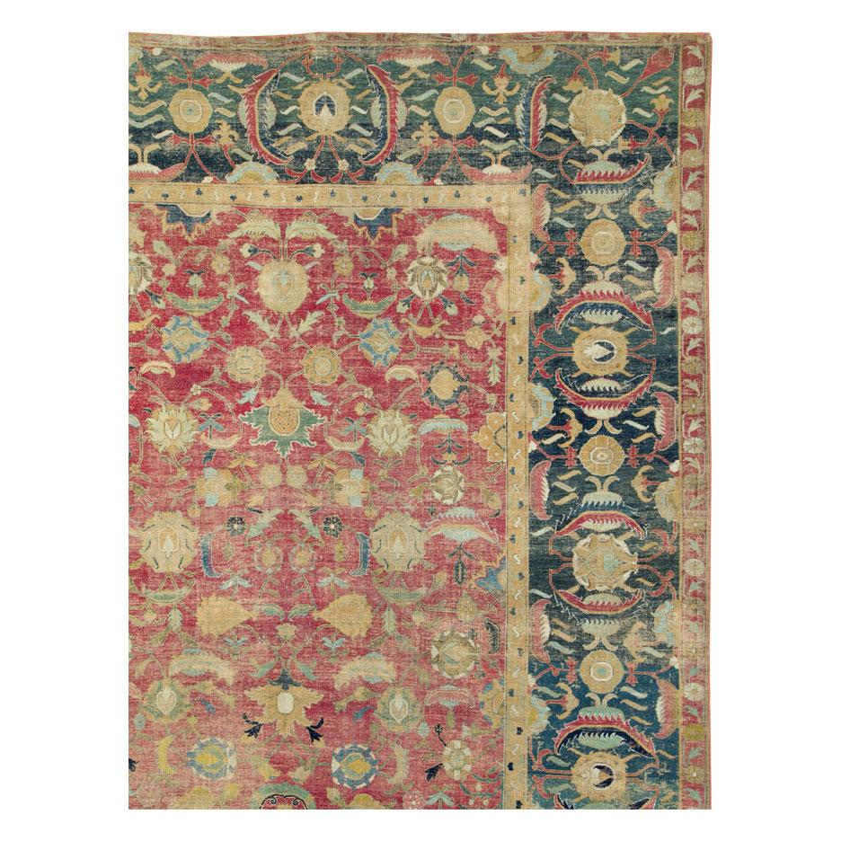 Indian Rare 17 Century Mughal Period Persian Isfahan Large Room Size Carpet