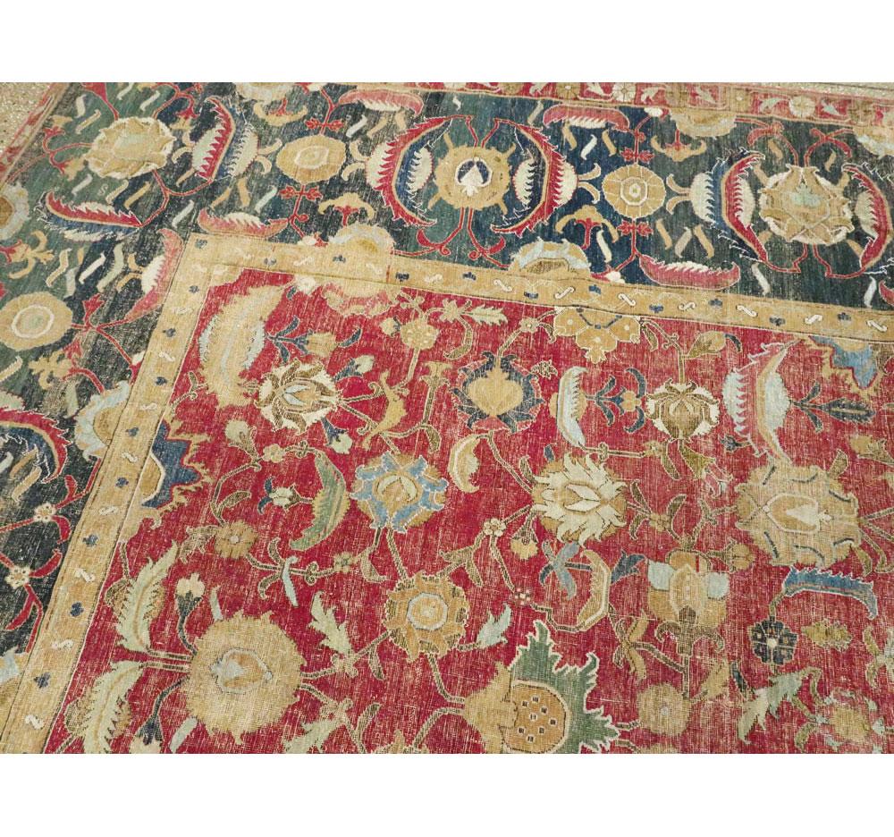 Wool Rare 17 Century Mughal Period Persian Isfahan Large Room Size Carpet
