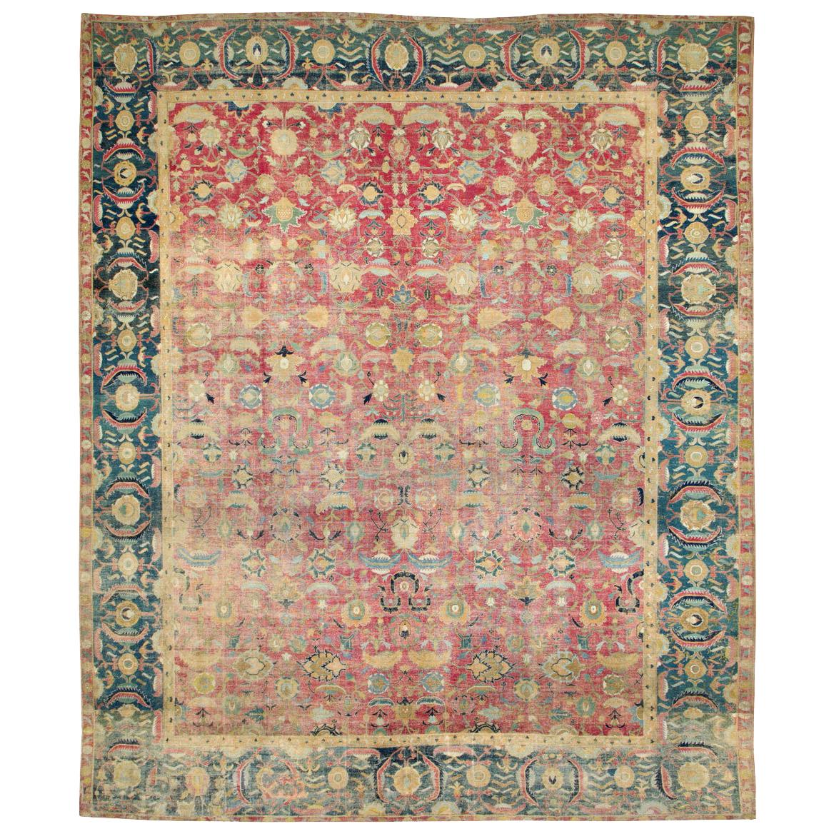 Rare 17 Century Mughal Period Persian Isfahan Large Room Size Carpet