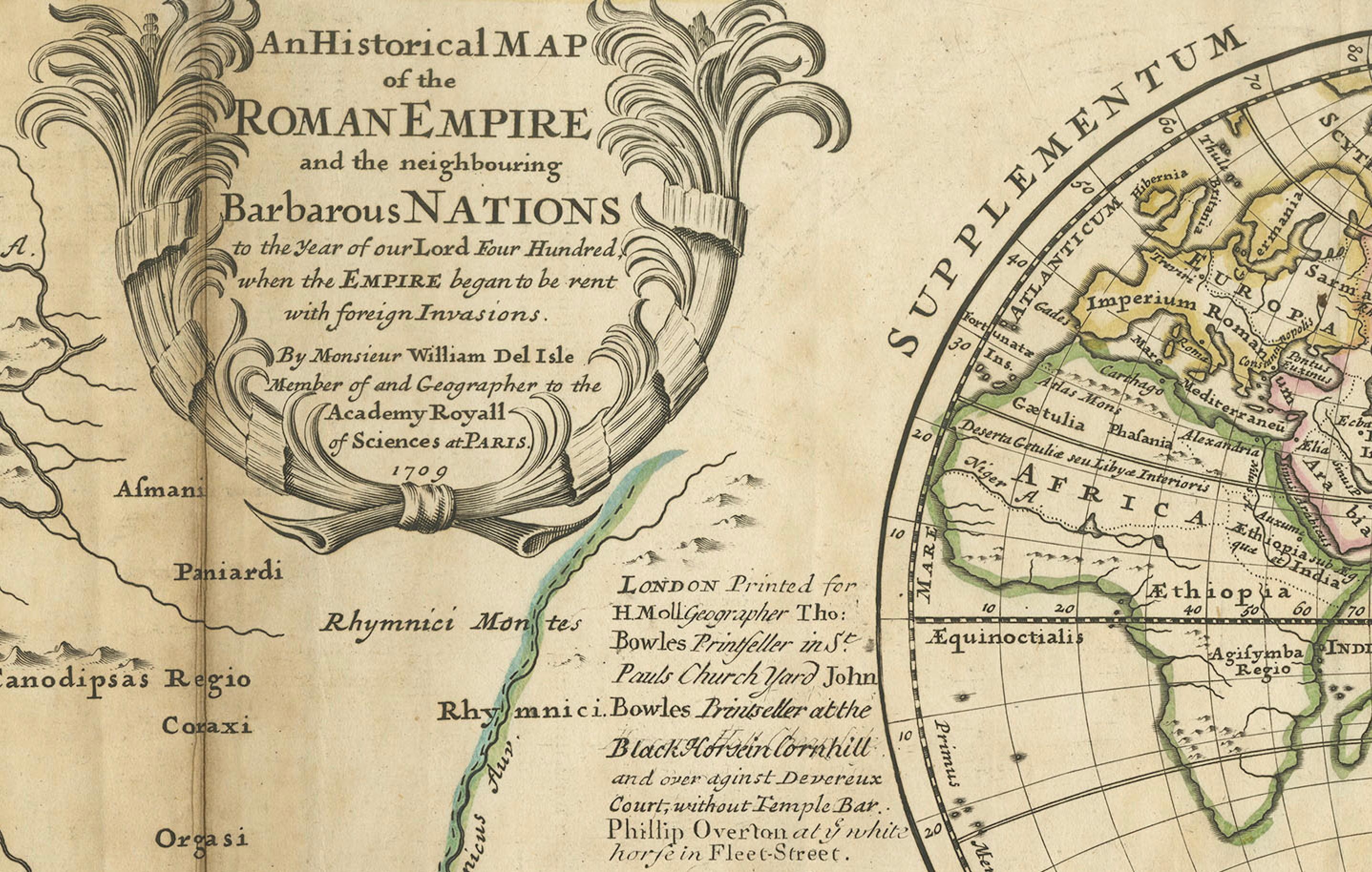 Rare 1730 Roman Empire Map by Moll - Detailed and Engraved Masterpiece In Fair Condition For Sale In Langweer, NL