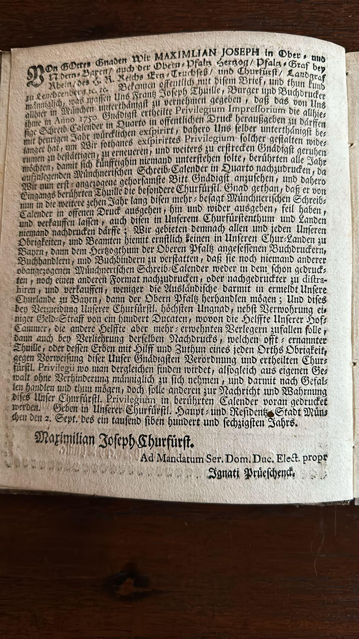 Raro Schreib-Kalender bavarese del 1766 - Annotato con note contemporanee in vendita 1