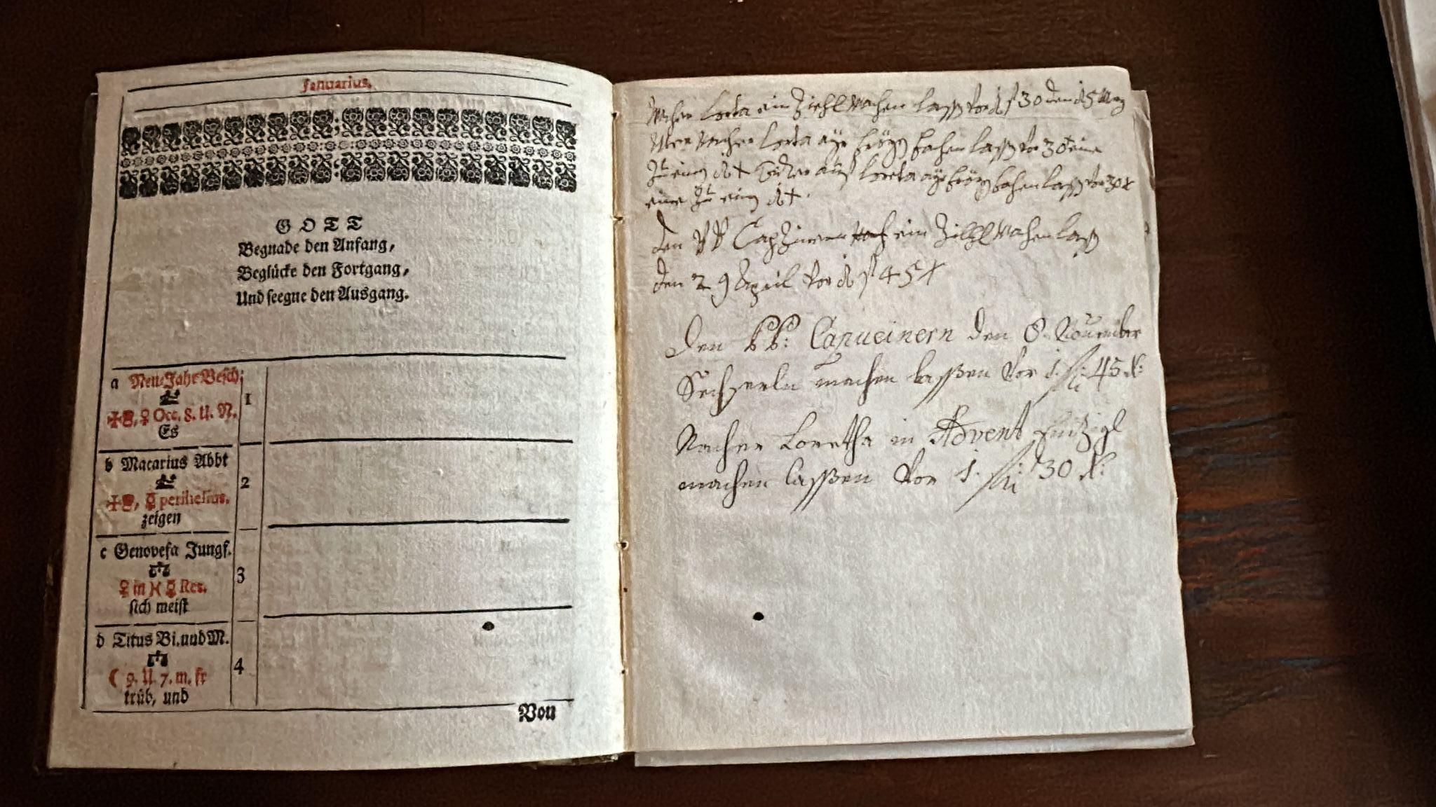 Raro Schreib-Kalender bavarese del 1766 - Annotato con note contemporanee in vendita 3