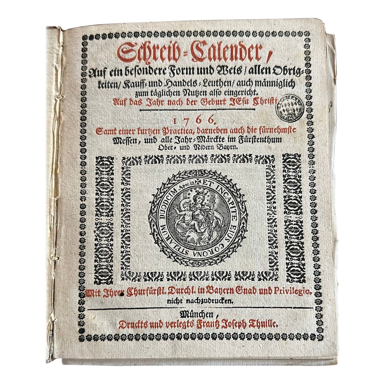 Raro Schreib-Kalender bavarese del 1766 - Annotato con note contemporanee in vendita