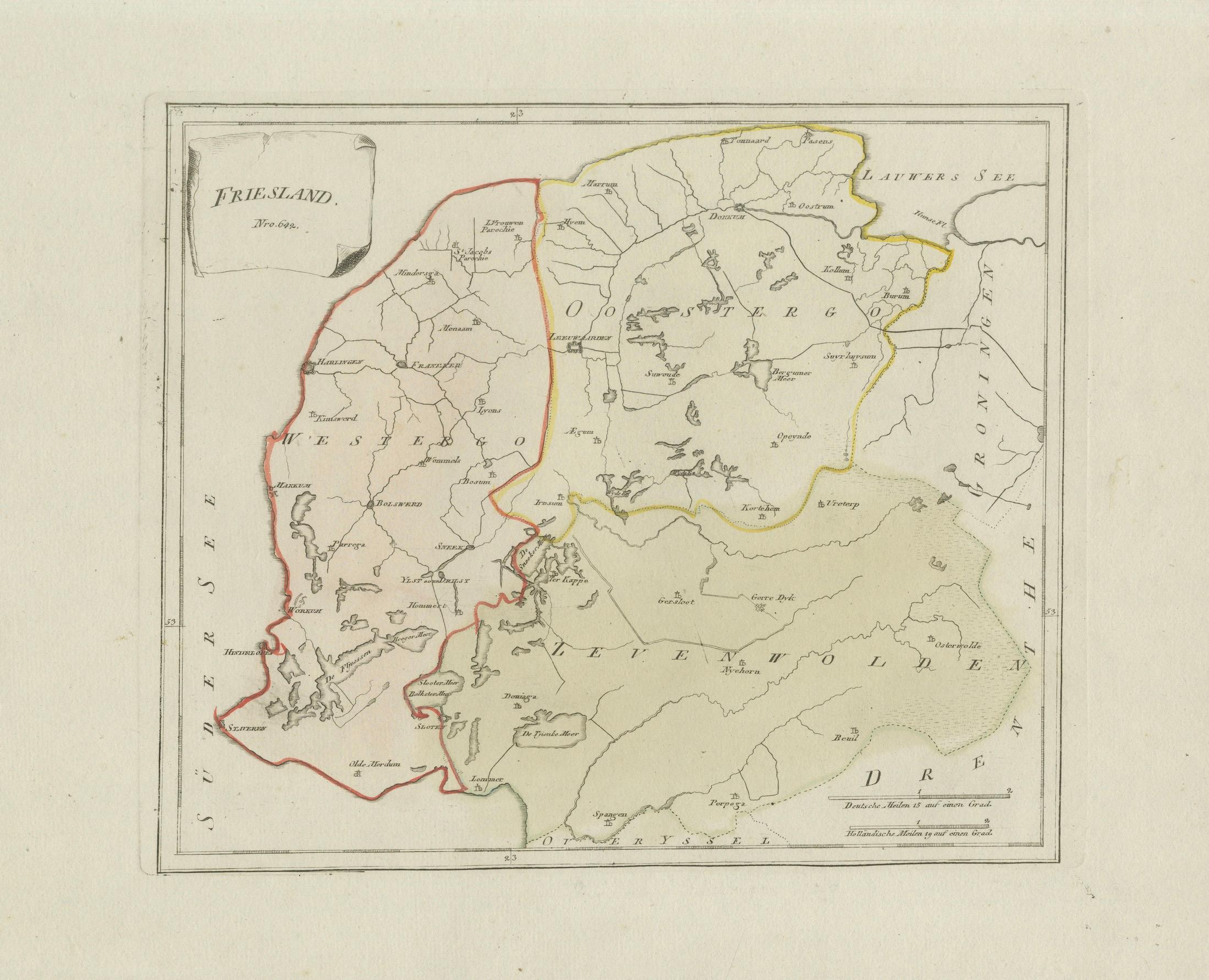 Rara mappa della provincia della Frisia del 1791 di von Reilly, Paesi Bassi, XVIII secolo in vendita 4
