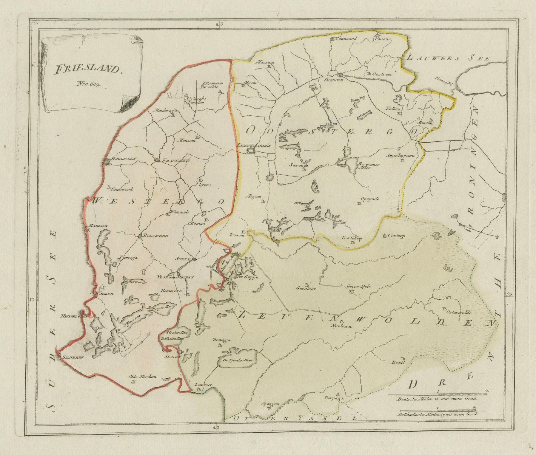 Rara mappa della provincia della Frisia del 1791 di von Reilly, Paesi Bassi, XVIII secolo in vendita 3