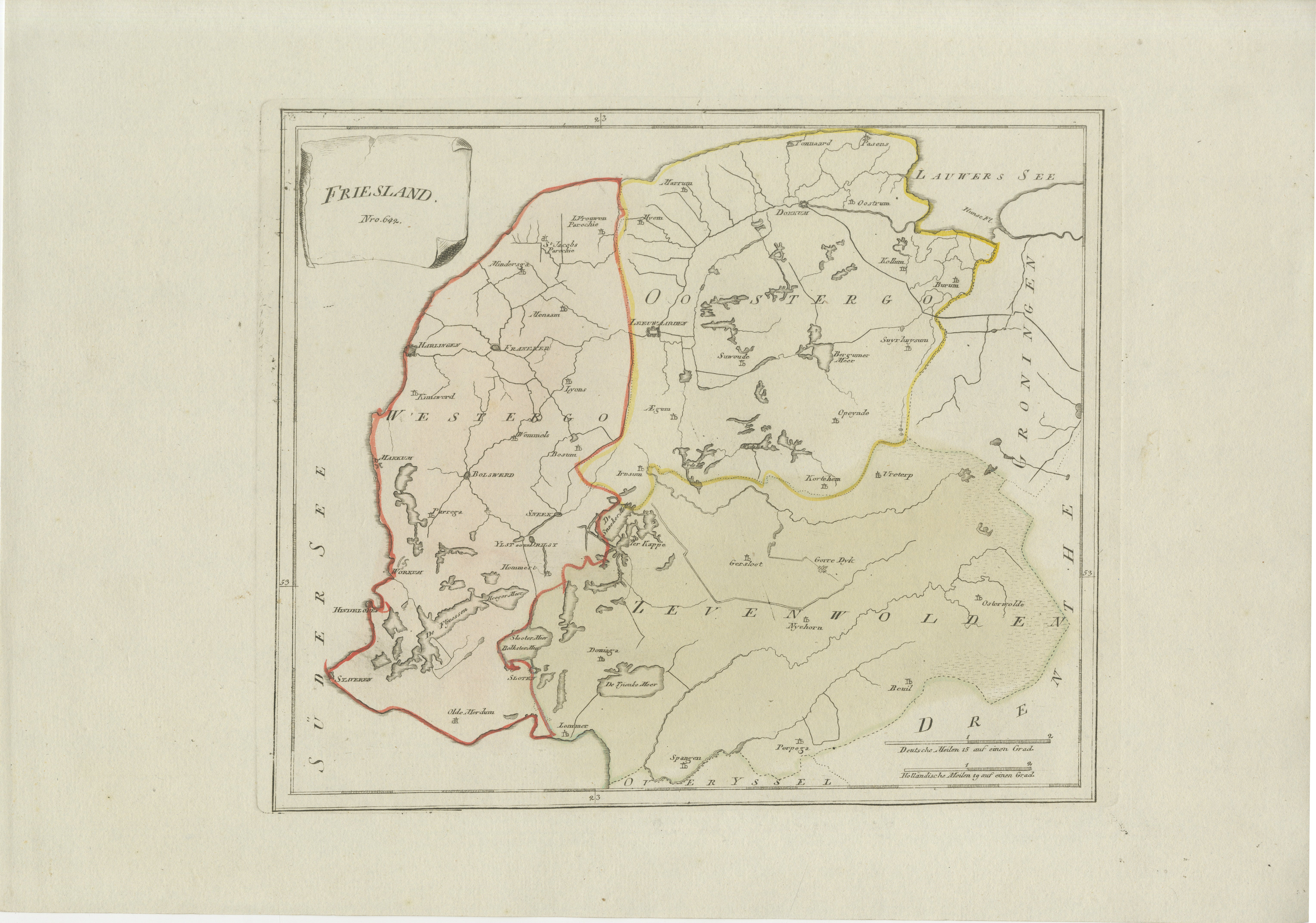 Rara mappa della provincia della Frisia del 1791 di von Reilly, Paesi Bassi, XVIII secolo in vendita