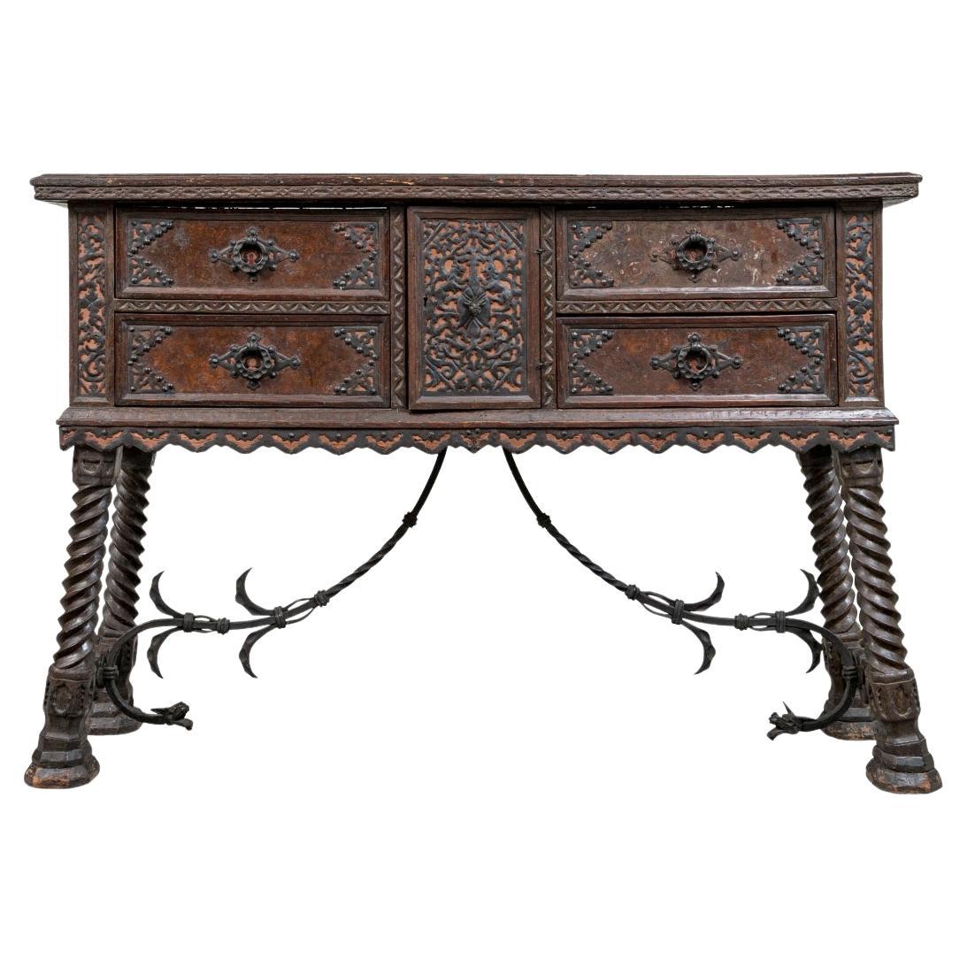 Rare 17th/18th Century Spanish Carved Buffet With Iron Mounts