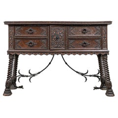 Rare 17th/18th Century Spanish Carved Buffet With Iron Mounts