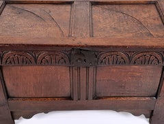 Rare 17th Century Small Oak Two-Panel Coffer with Original Carved Decoration